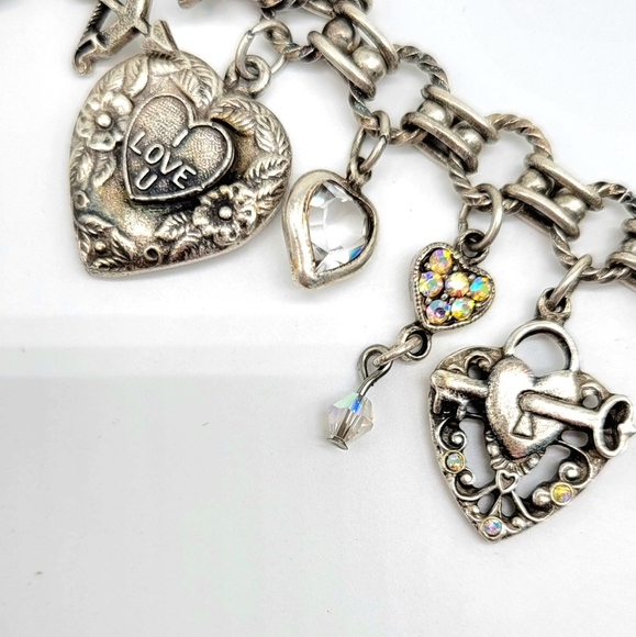 Kirks Folly Vintage Heart, Lock + Key Charm Necklace w/ Aurora Borealis Crystals - Picture 6 of 15